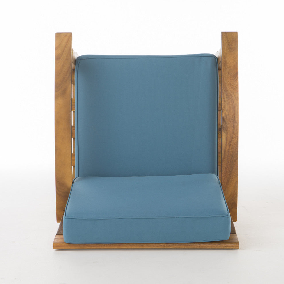 GDF Studio Preston Outdoor Wooden Club Chairs, Blue, Set of 2
