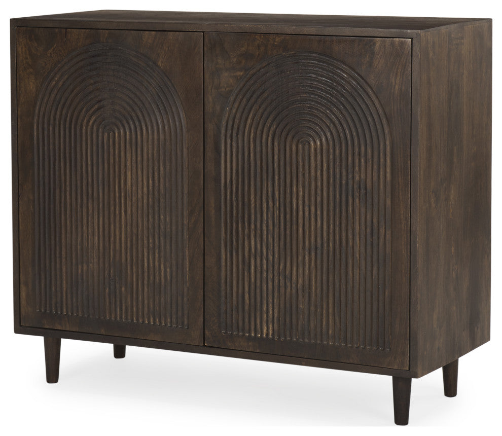 Tucker Dark Brown Wood w/ Carved Arch Pattern 2 Door Cabinet