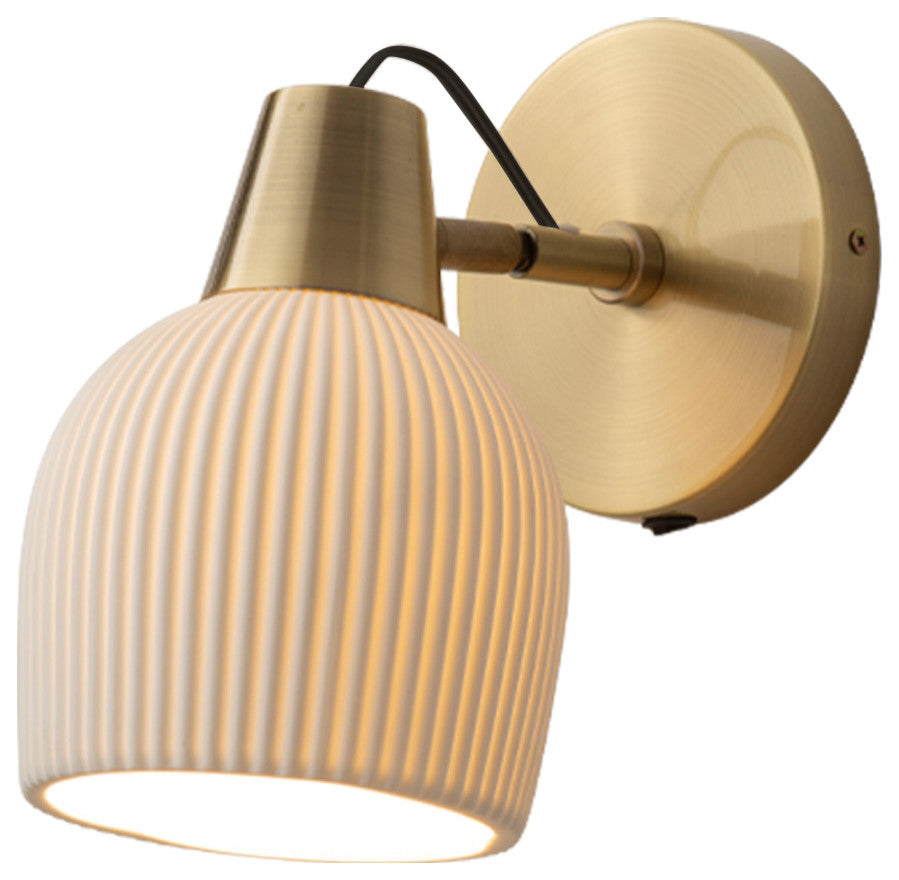Petaluma Bone Porcelain Wall Sconce, Weathered Brass, Dimmer Switch, Portable