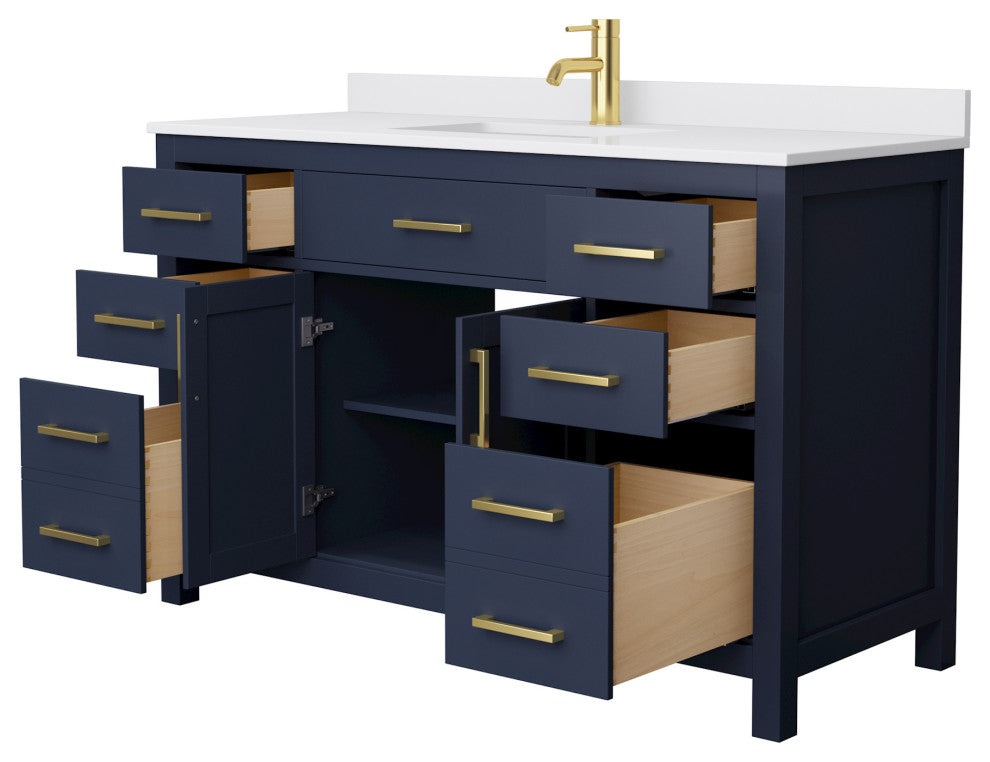 54" Single Bathroom Vanity, Dark Blue, White Cultured Marble Countertop, Sink