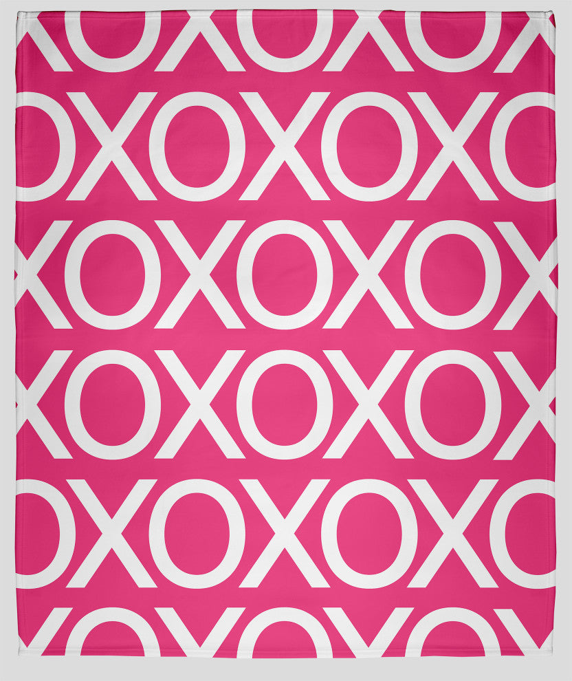 60 x 80 in Hugs and Kisses Valentine's Throw Blanket, Fuschia