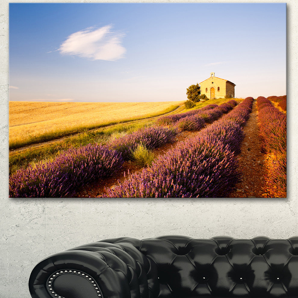 Grain Fields with Lavender Rows, Landscape Canvas Wall Art, 40"x30"