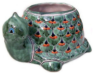 Green Peacock Turtle Talavera Ceramic Planter