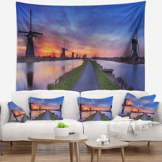 Windmills Morning Panorama Abstract Wall Tapestry, 92"x78"
