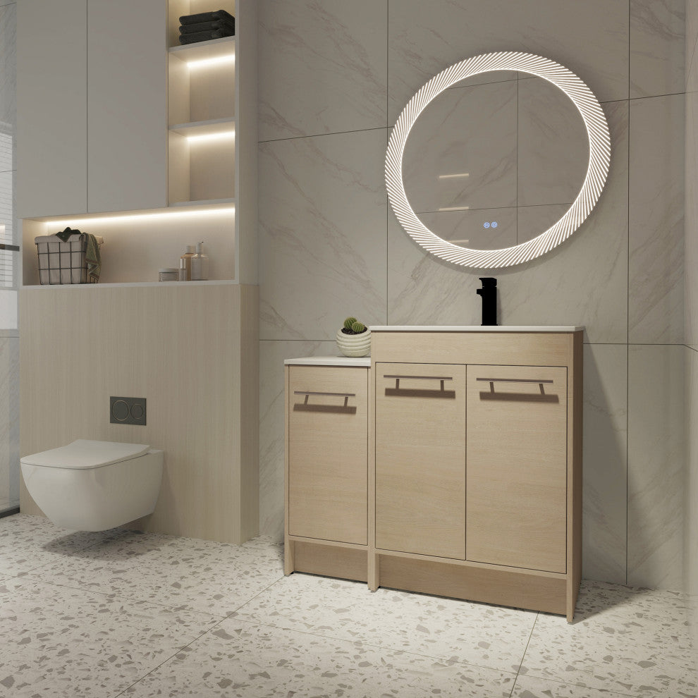 36 inch Plywood Freestanding Bathroom Vanity Set with Integrated Ceramic Sink