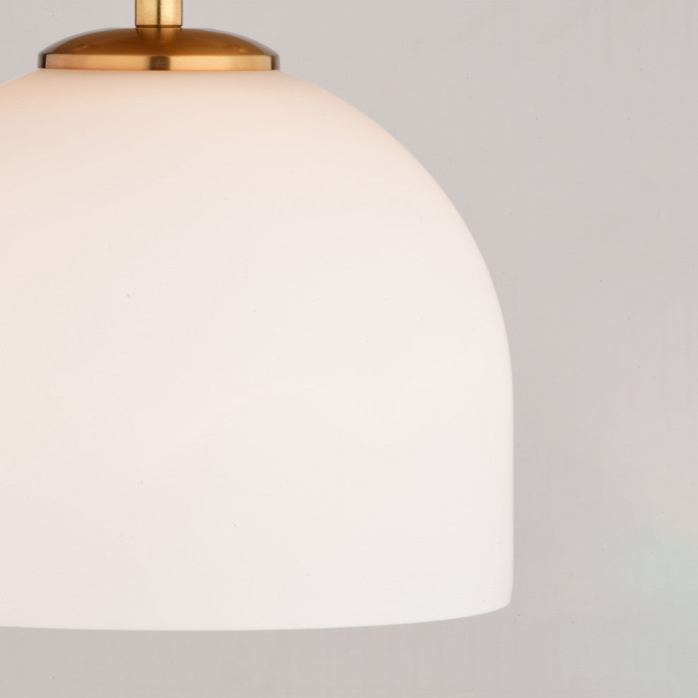 Shelby 9.25" W Gold Brass Semi Flush Mount Ceiling Light White Glass