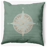 18x18" Compass Nautical Decorative Indoor Pillow, Sage