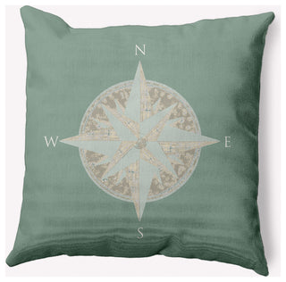 18x18" Compass Nautical Decorative Indoor Pillow, Sage