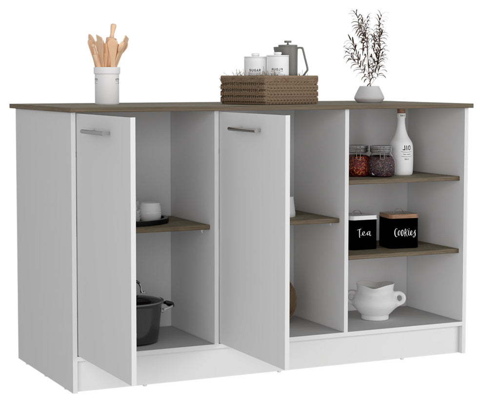 DEPOT E-SHOP Mars Kitchen Island, White/Dark Brown