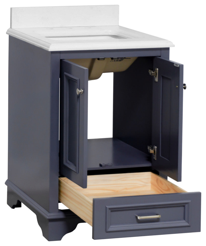 Nantucket 24" Bathroom Vanity, Marine Gray, Quartz