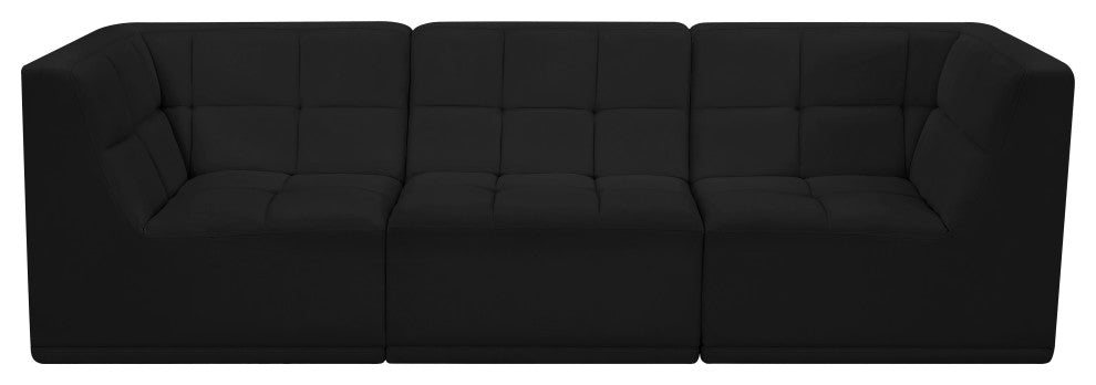 Relax Velvet Upholstered 3-Piece Modular Sofa, Black