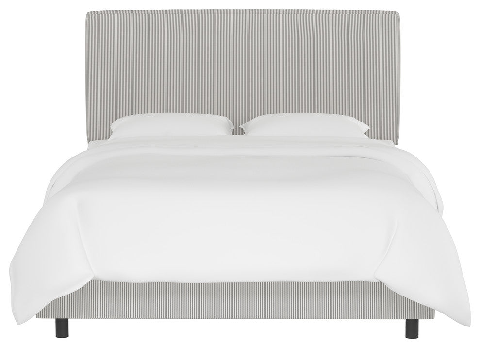 Phoebe Box Seam Bed, Oxford Stripe Charcoal, Twin