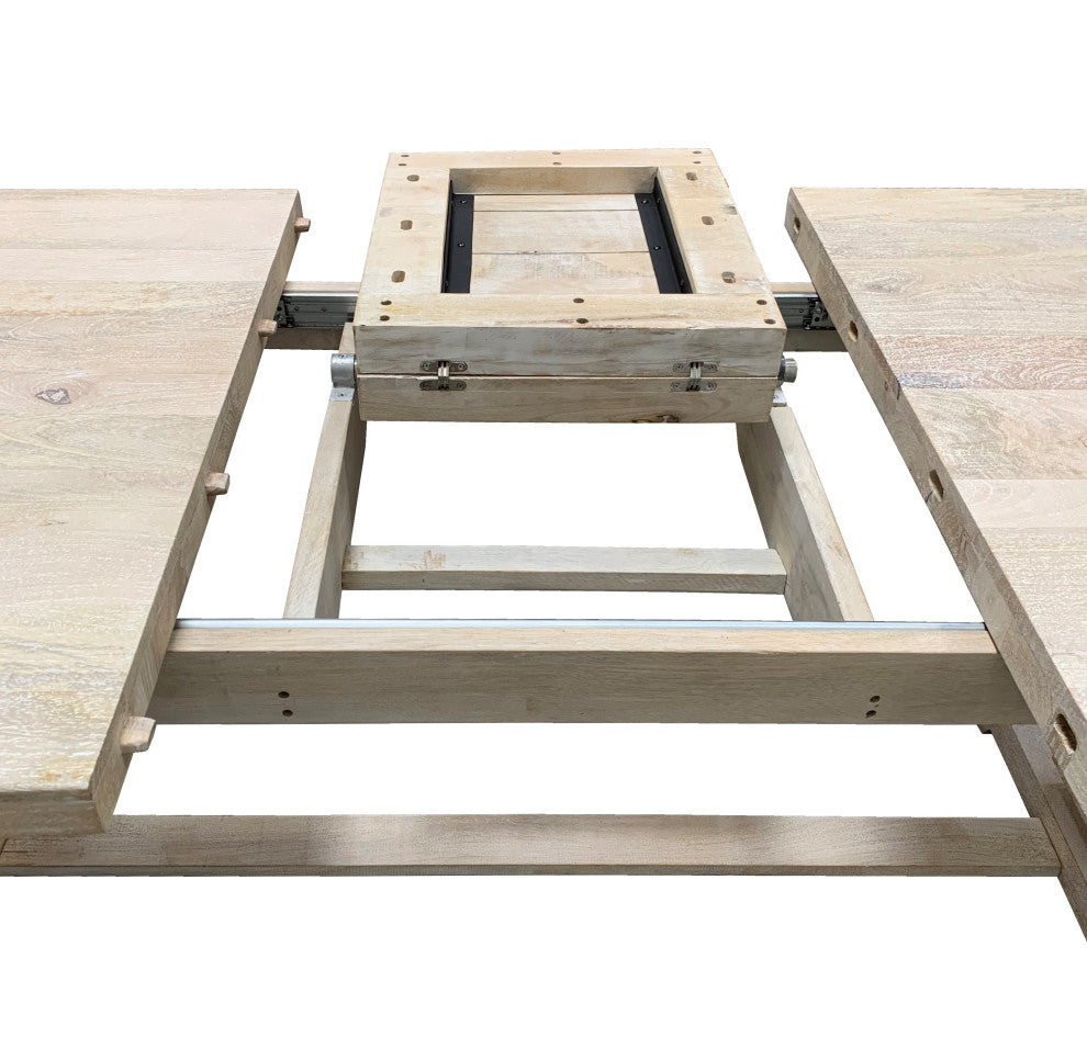 Benedict Extension Dining Table in Mango Solid Wood with White Wash Finish