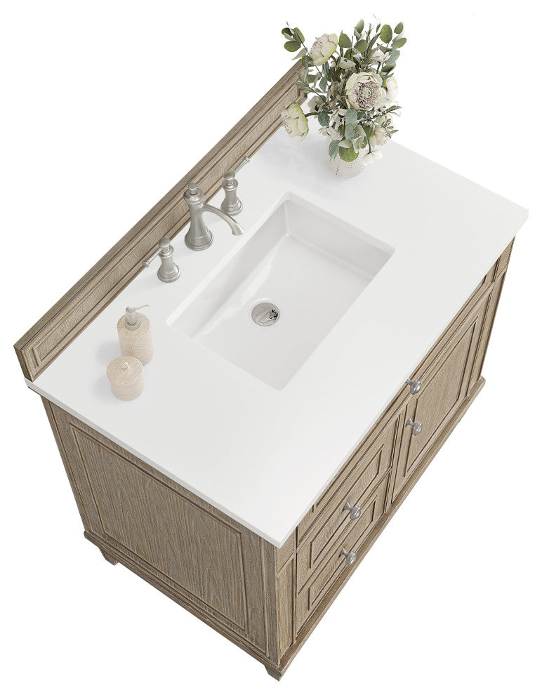 Lorelai 36" Single Vanity, Oak, 3 CM White Zeus Top