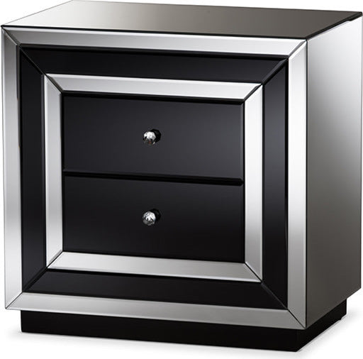 Cecilia HollyWood Regency Glamour Style Mirrored 2-Drawer Nightstand