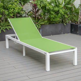 LeisureMod Marlin Patio Chaise Lounge Chair With White Frame, Green