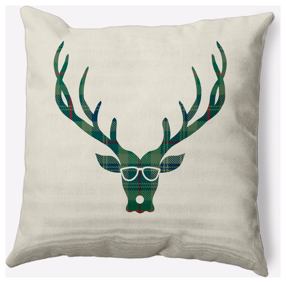 Cool Dude Holiday Reindeer Decorative Throw Pillow, Dark Green, 18"x18"