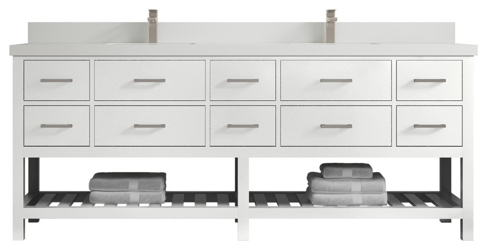 Parker 84 Double Sink Bath Vanity in White 2" Carrara Quartz