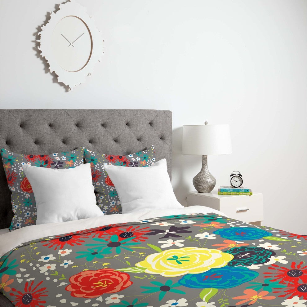 Deny Designs Vy La Bloomimg Love Gray Duvet Cover - Lightweight