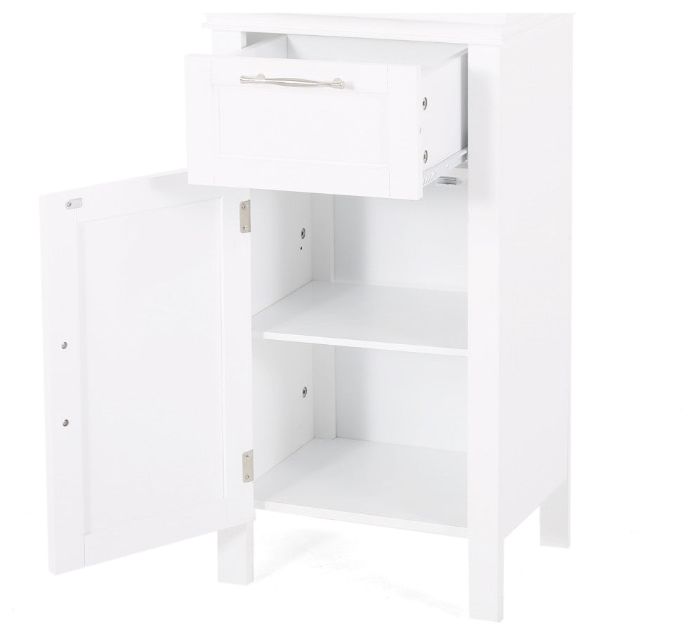 Meader Bathroom Floor Storage Cabinet With Drawer, White