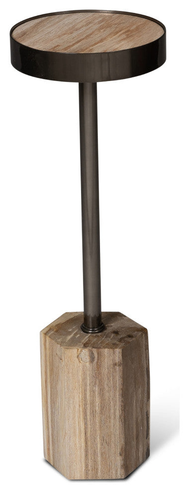 Relique Dinah Drink Table, Nickel Frame, Natural Light Top