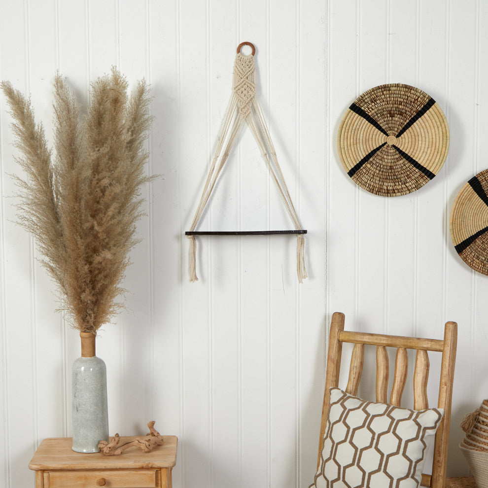 Nearly Natural 7120 25x16 Macrame Wall Hanging With Wooden Shelf