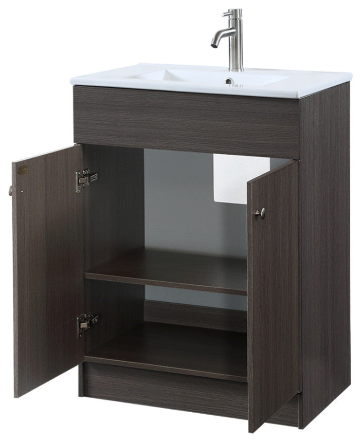 Bathroom Vanity, Dark Paulownia Wood, Textured Finish, 24"