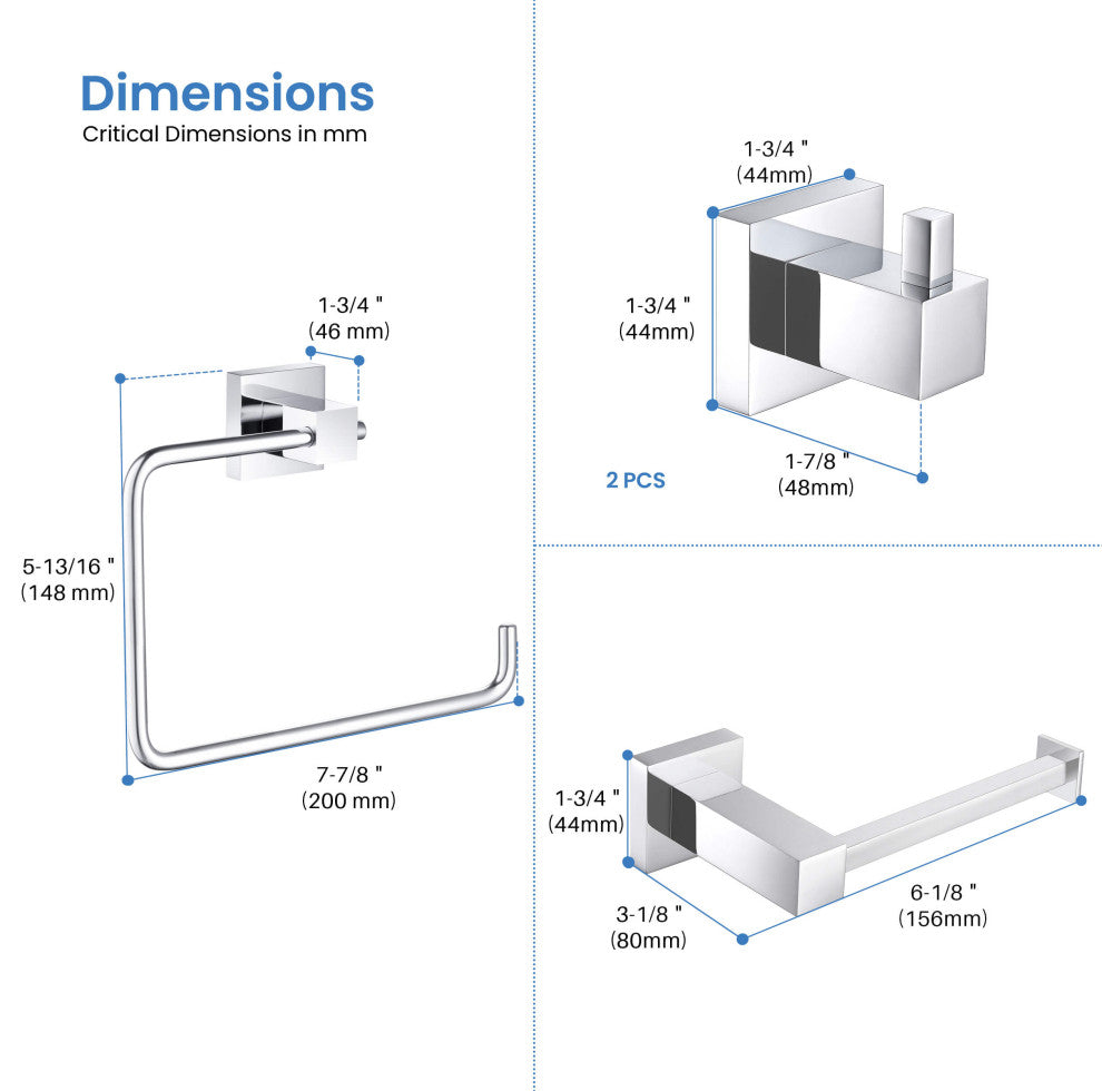 Cube 4-Piece Bathroom Hardware Set, Chrome