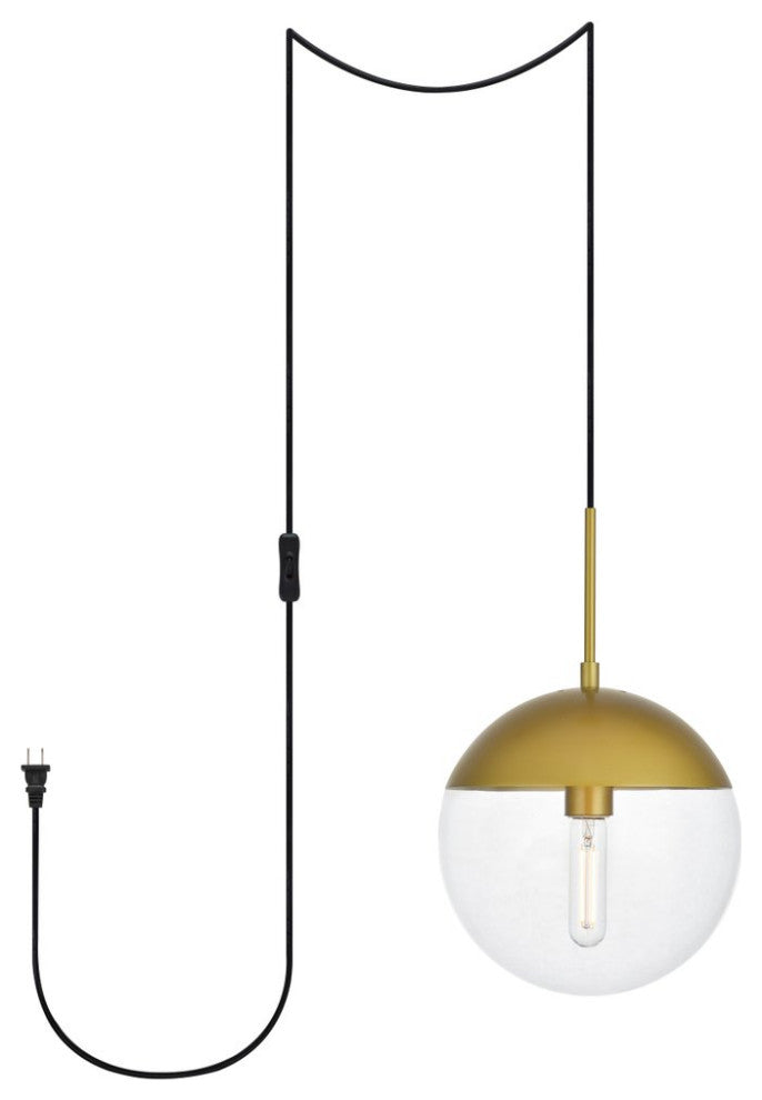 Elsa 1-Light Brass Plug-In Pendant With Clear Glass