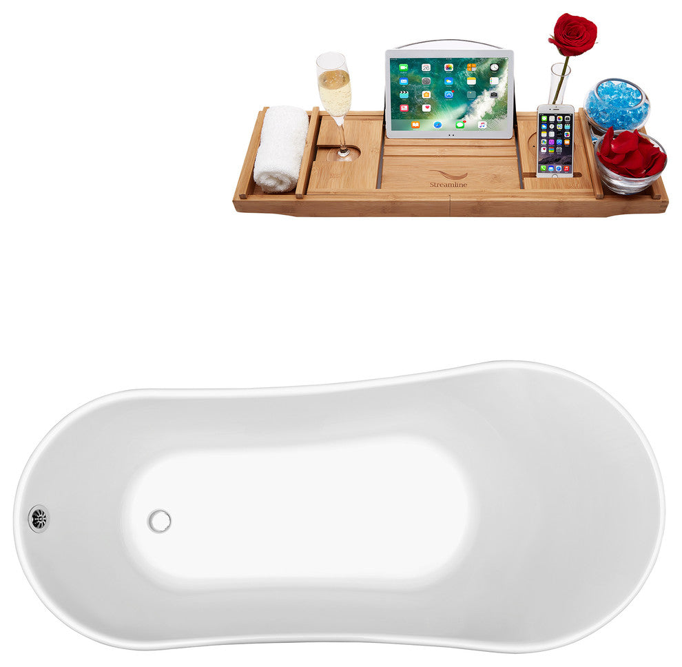 59" Soaking Clawfoot Tub With External Drain, Gold/Chrome