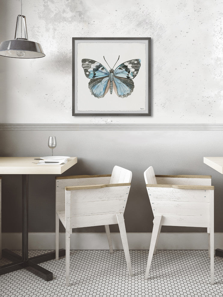 "Ocean Blue Shade Butterfly" Framed Painting Print, 18"x18"
