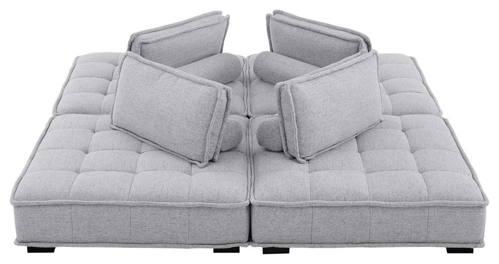 Saunter Tufted Fabric Fabric 4-Piece Sectional Sofa Light Gray