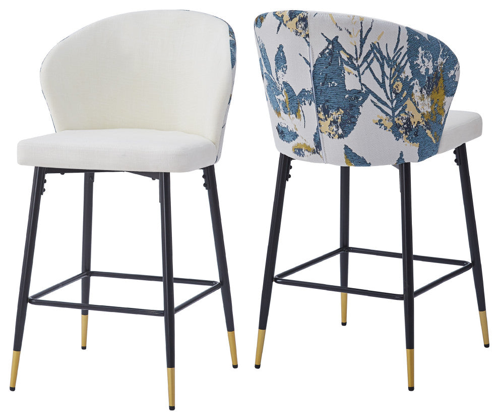 GDF Studio Jacquard Pattern Bar Stool, 28" Counter Height, Set of 2, White