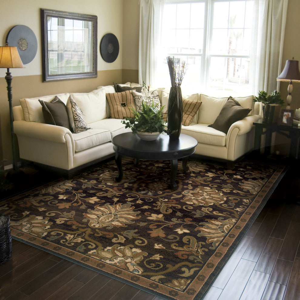 Harrison Oriental Brown and Beige Rug, 10''x13''