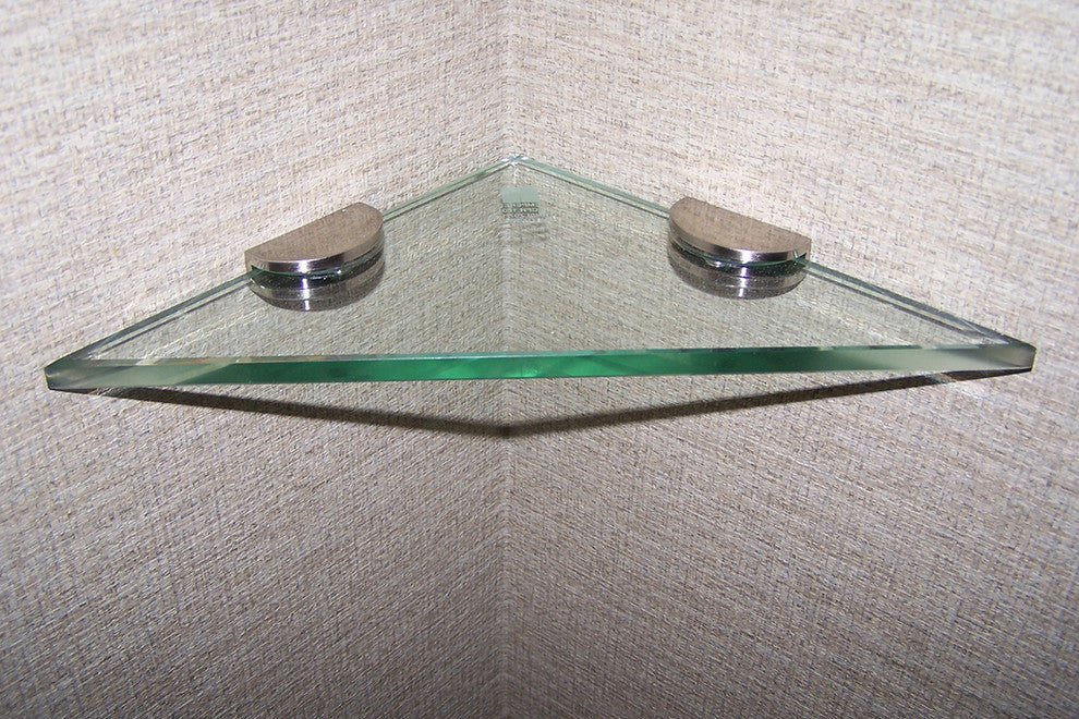 Tempered Glass Shelf Triangle Corner, Stainless Steel Brackets