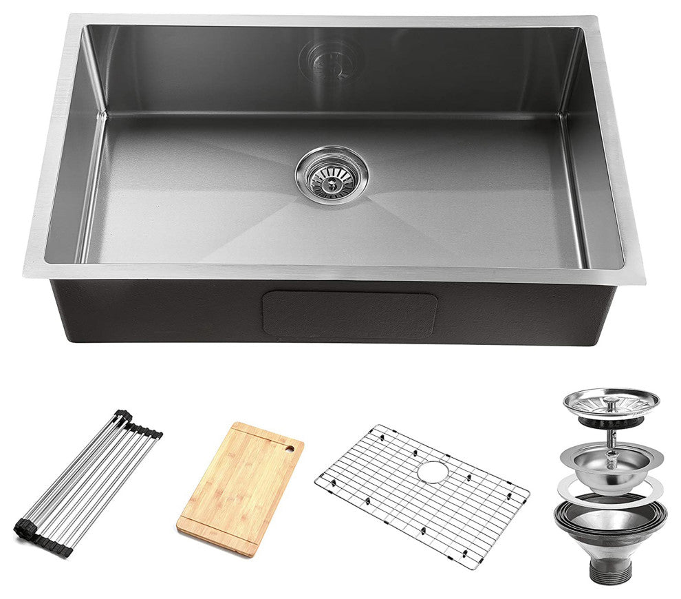 Stainless Steel 32 in. Single Bowl Kitchen Sink with Accessories