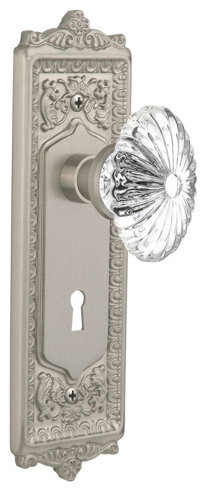 Single Egg & Dart Plate With Oval Fluted Crystal Knob, Satin Nickel