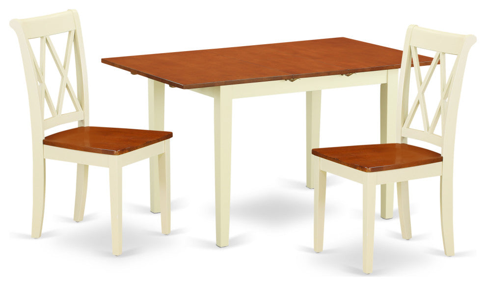 3Pc Rectangular 42/53.5 Inch Table With 12 In Leaf And 2 Double X Back Chairs