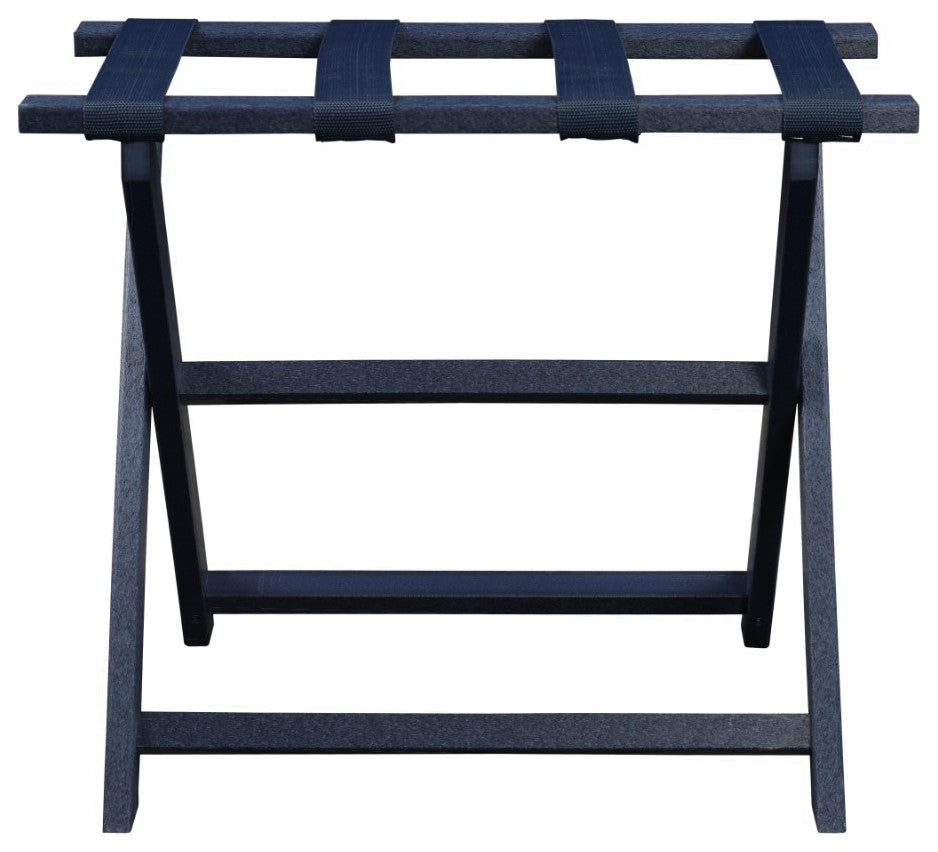 HomeRoots Earth Friendly Navy Blue Folding Luggage Rack With Navy Straps