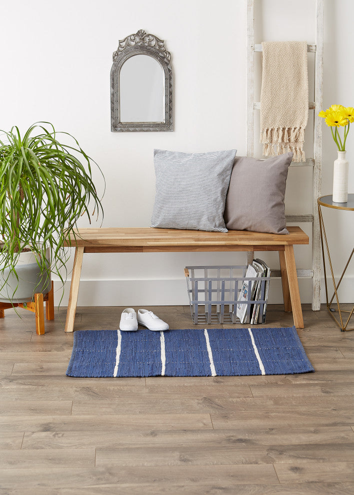 French Blue and Cream Farmhouse Check Rug 26x40 inches