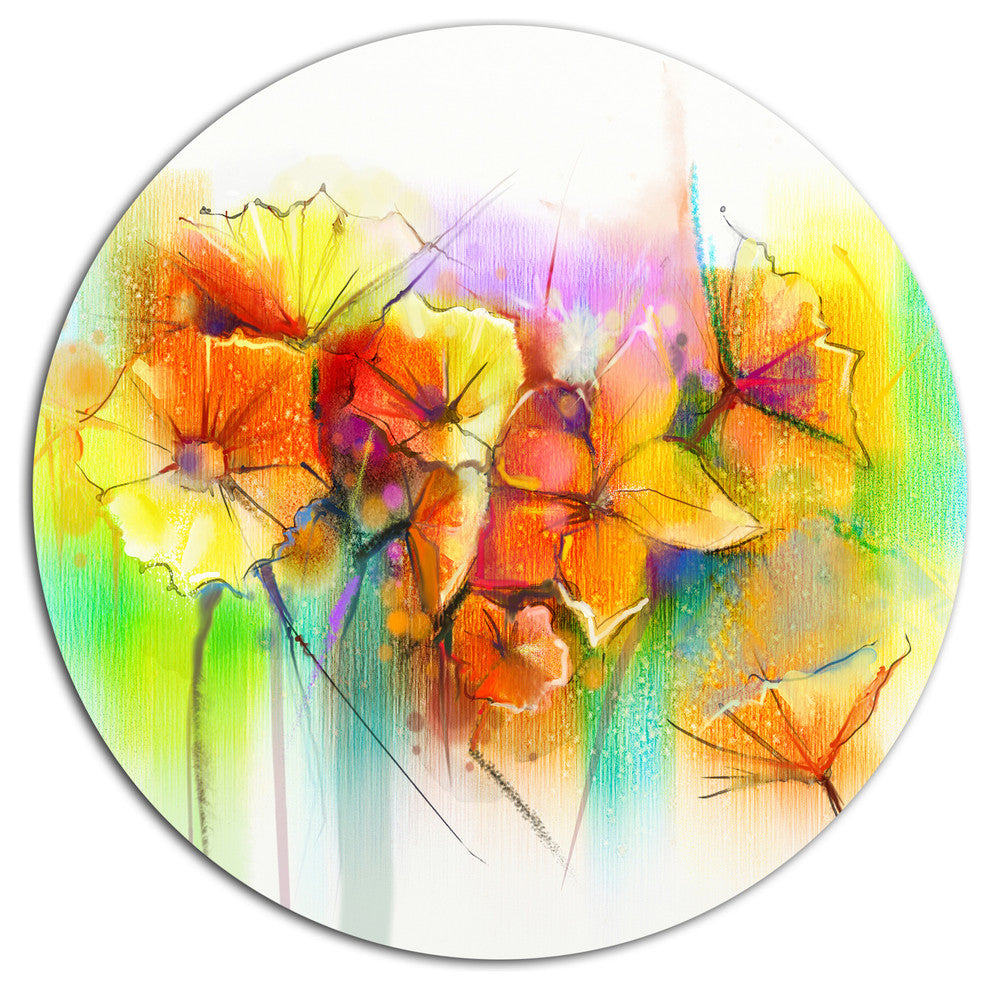 Bright Yellow Gerbera And Daisies, Modern Floral Round Wall Art, 11"