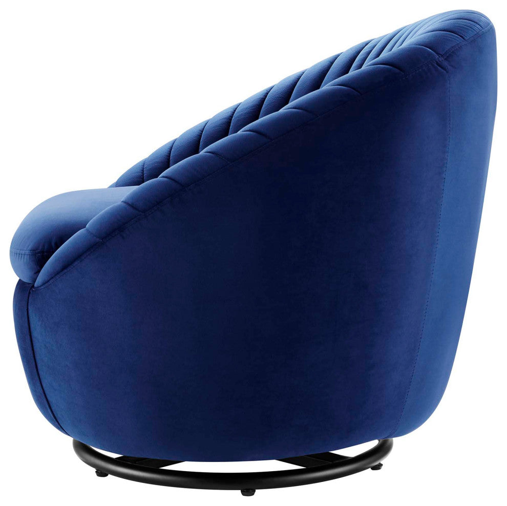 ArmTufted Chair Swivel Accent Tufted Chair, Black Blue Navy, Velvet, Modern