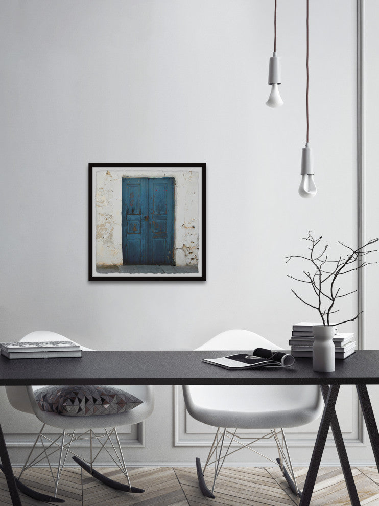 "Blue Wooden Door" Framed Painting Print, 12x12