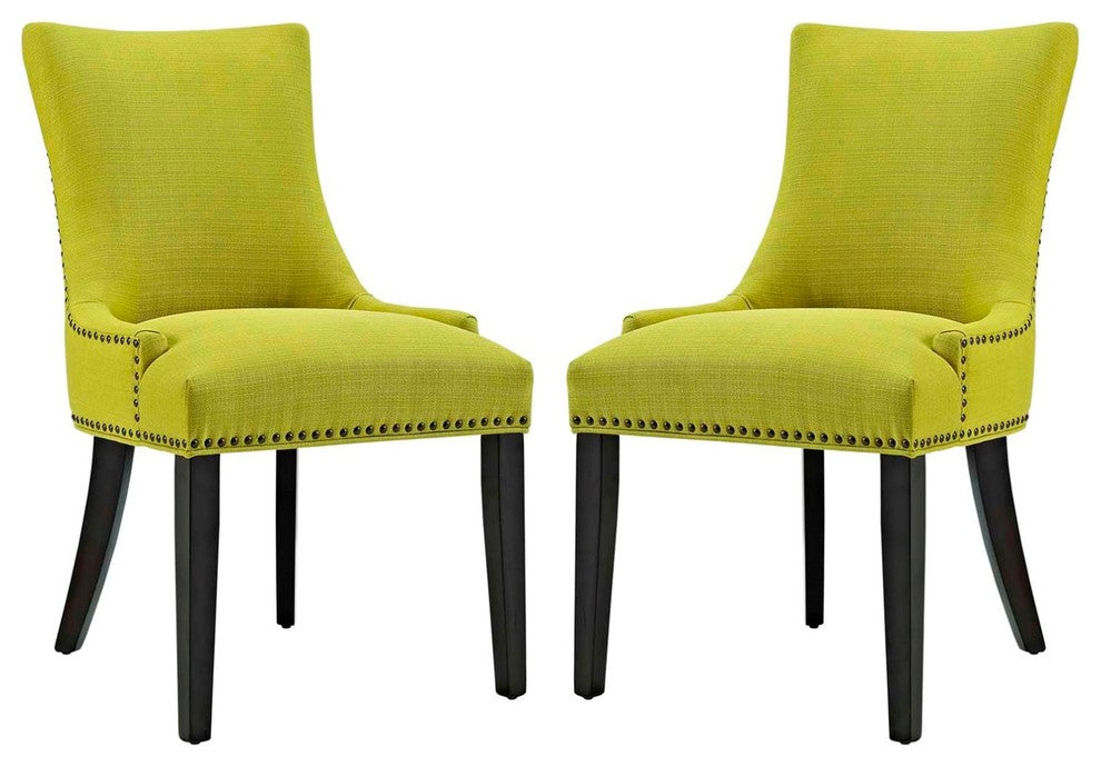 Modern Contemporary Urban Kitchen Dining Side Chair, Set of 2, Green, Fabric