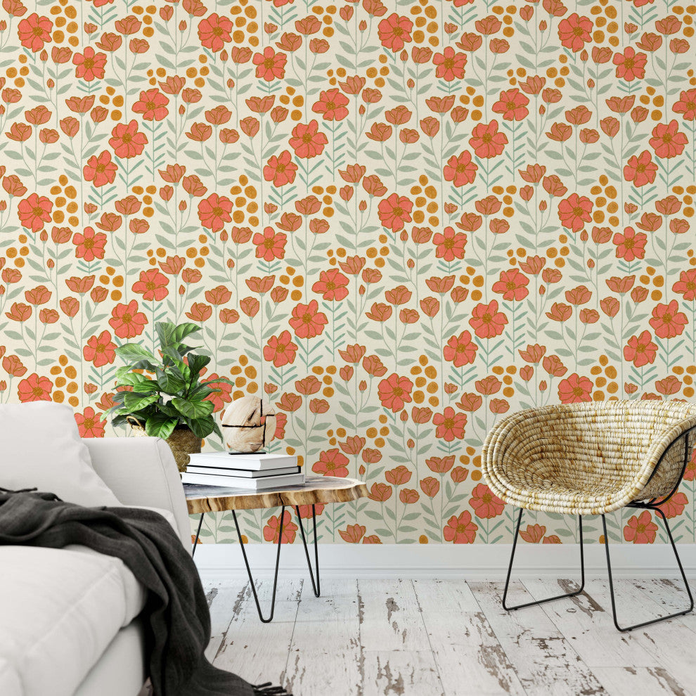 Isobel Green and Pink Wallpaper, Sample 12"x8"