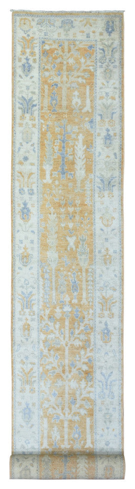 Orange Hand Knotted Afghan Angora Oushak Soft Wool Oriental Rug 2'6"x19'2"