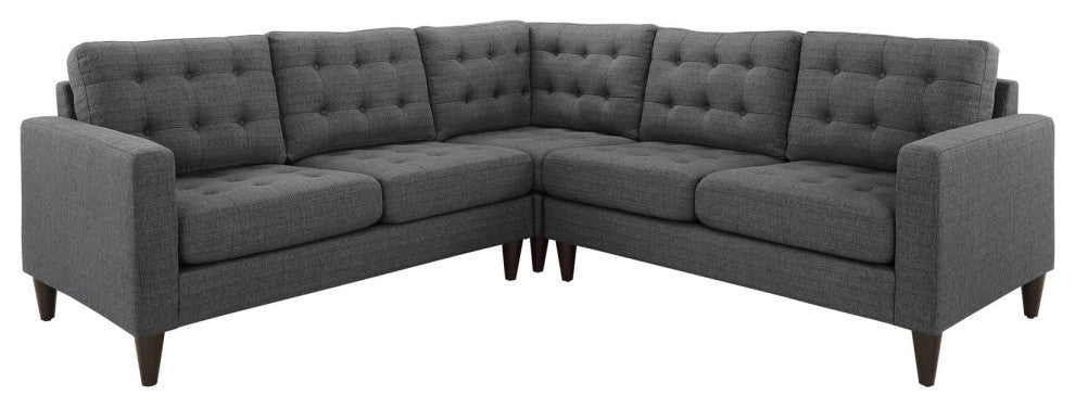 Modern Gray Empress 3 Piece Upholstered Fabric Sectional Sofa Set