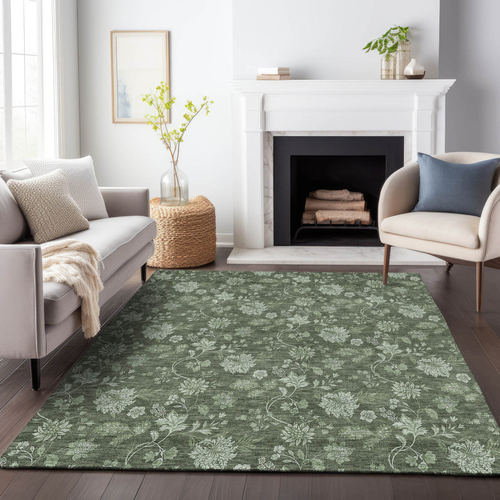 Premium Machine Washable Mayfield AMF680 Olive 9' x 12' Rug