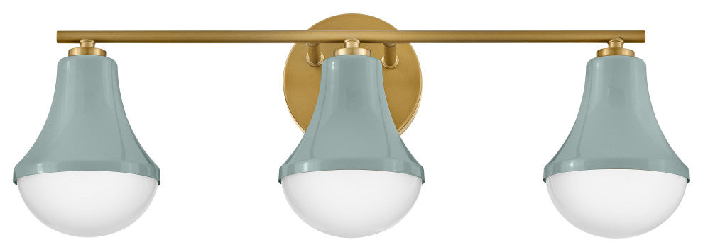 Lark Haddie 24" Modern Three-Light Bath Vanity, Seafoam + Lacquered Brass