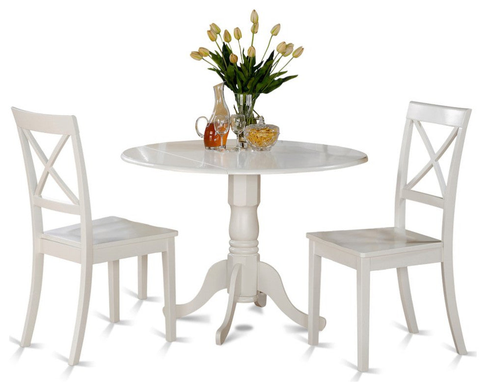 Dlbo3-Whi-W 3-Piece Small Kitchen Table-Kitchen Table and 2 Dining Chairs